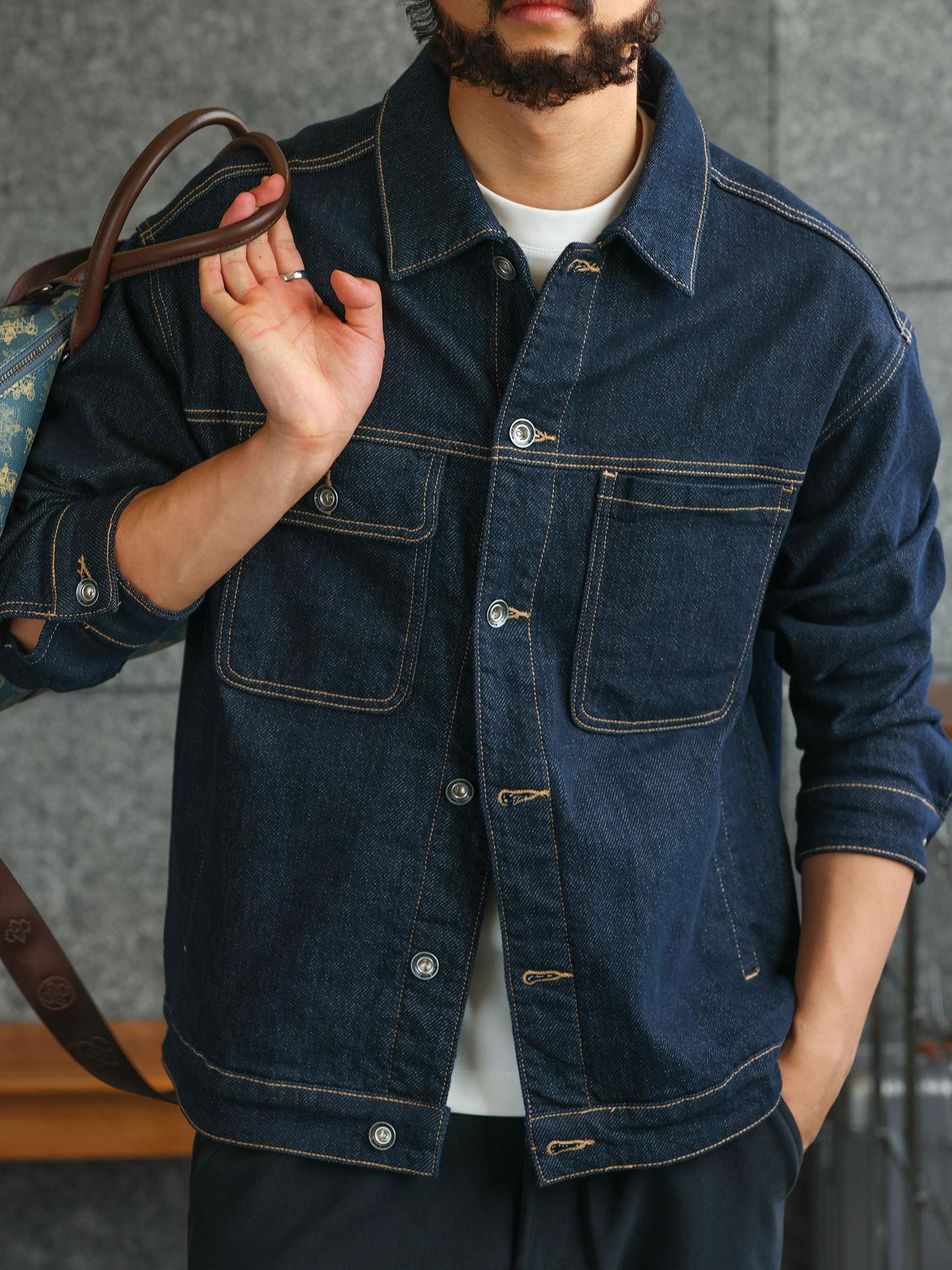 【防褪色】原色水洗牛仔外套男秋冬工裝休閒夾克