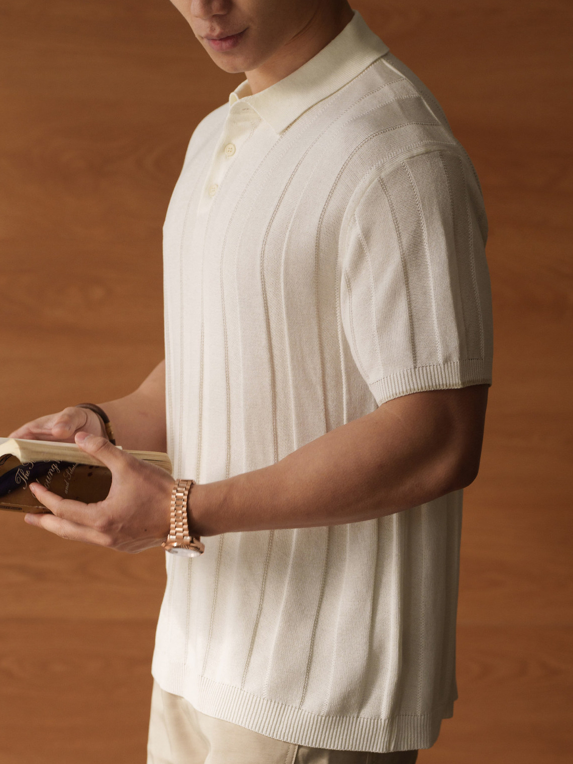 【旅行家系列】亞麻萊賽爾混紡鏤空針織polo衫男2026春季短袖T恤