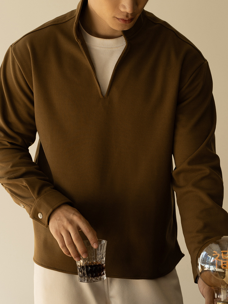 美式復古鬆弛感落肩袖立領T恤男士2025秋冬寬鬆保暖加厚休閒衛衣