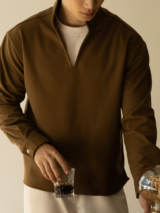 美式復古鬆弛感落肩袖立領T恤男士2025秋冬寬鬆保暖加厚休閒衛衣