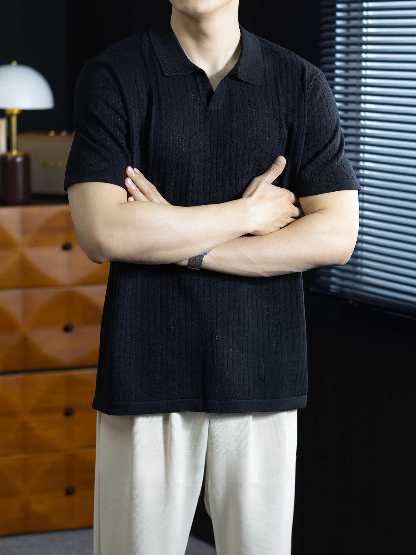 經典意式優雅海鷗領針織POLO衫男士休閒夏季涼感短袖T恤商務高端