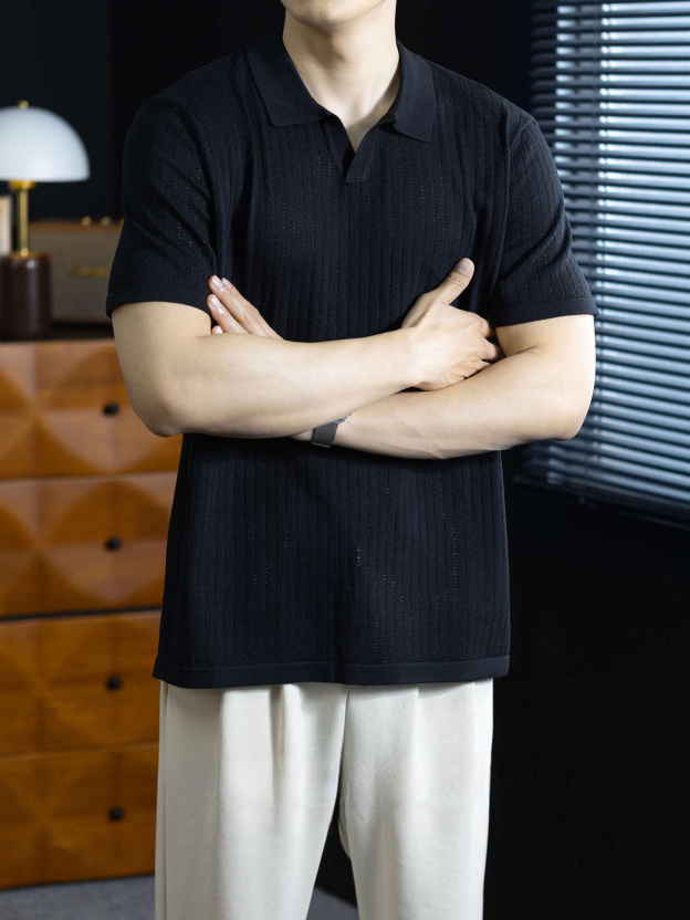 經典意式優雅海鷗領針織POLO衫男士休閒夏季涼感短袖T恤商務高端