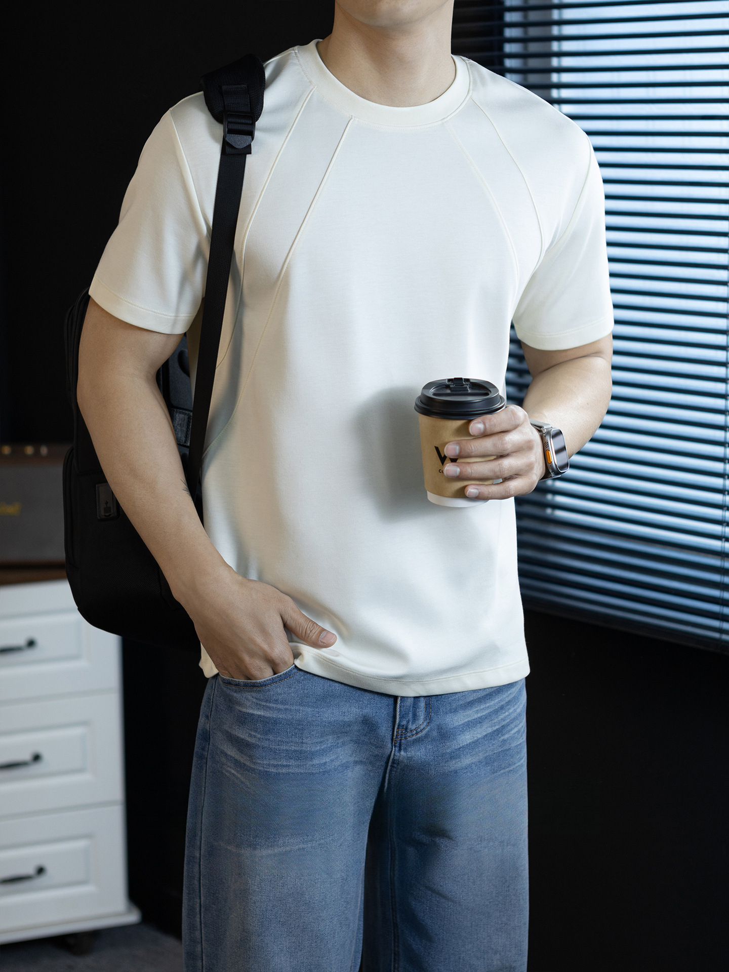 【都市輕旅】液氨莫代爾棉3D插肩短袖T恤男基礎純色休閒商務夏季