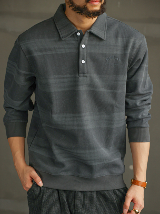 【智性通勤】美式扎染重磅POLO衫男秋冬撞色加厚翻領衛衣