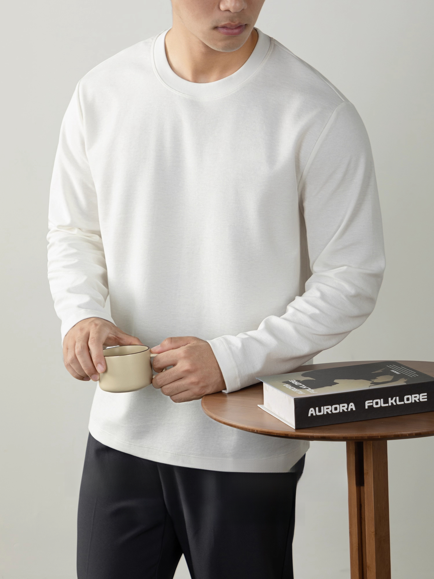 【慵懶高級感】240G重磅華夫格肌理長袖T恤男秋冬打底衫微闊寬鬆