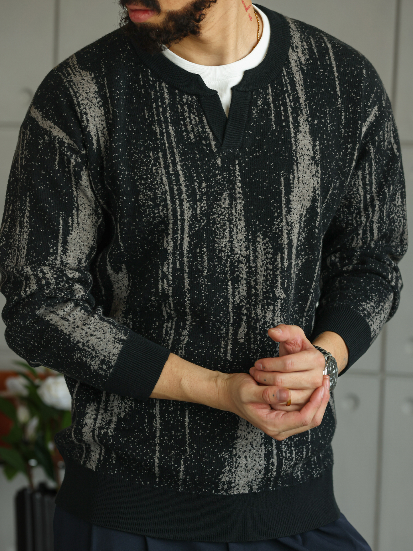 【紳士型格】冬季新款復古毛衣男士假兩件圓領套頭針織衫