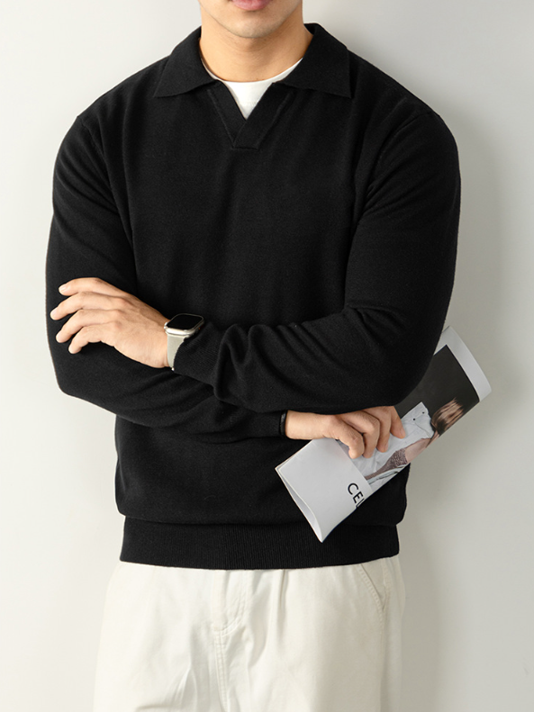 【羊毛莫代爾奢織】高端毛衣男秋冬海鷗領輕熟厚款針織衫商務通勤