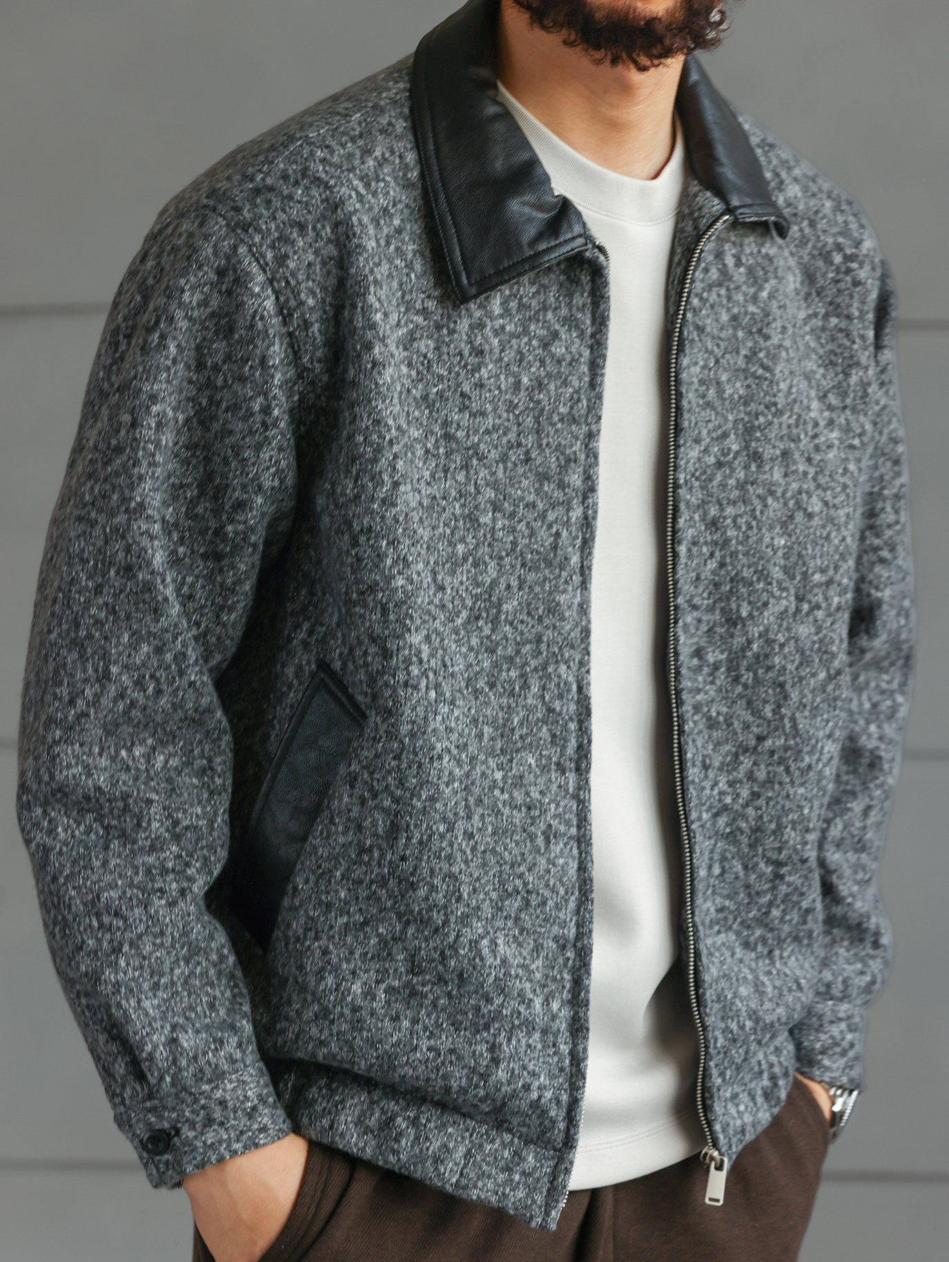 【绅士型格】冬季新款针织毛呢短款夹克男士休闲通勤外套