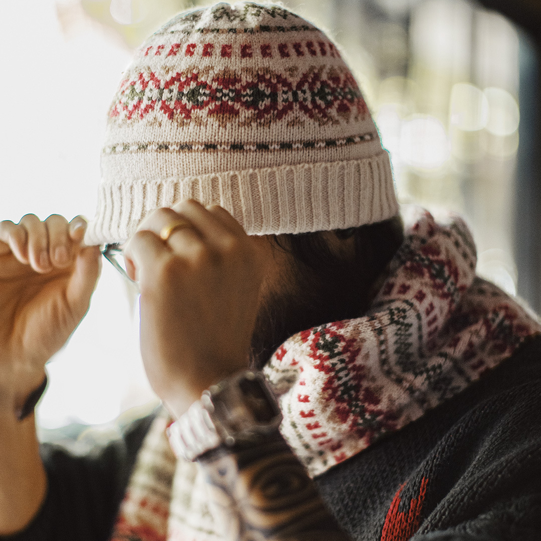 美式復古費爾島風圍巾保暖毛線帽子套裝秋冬季