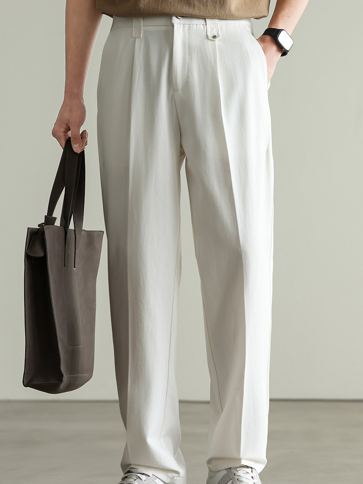 【萊賽爾天絲&棉】垂感斜紋肌理休閒褲男士2026春季新款寬鬆闊腿