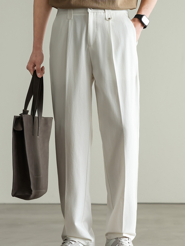 【萊賽爾天絲&棉】垂感斜紋肌理休閒褲男士2026春季新款寬鬆闊腿