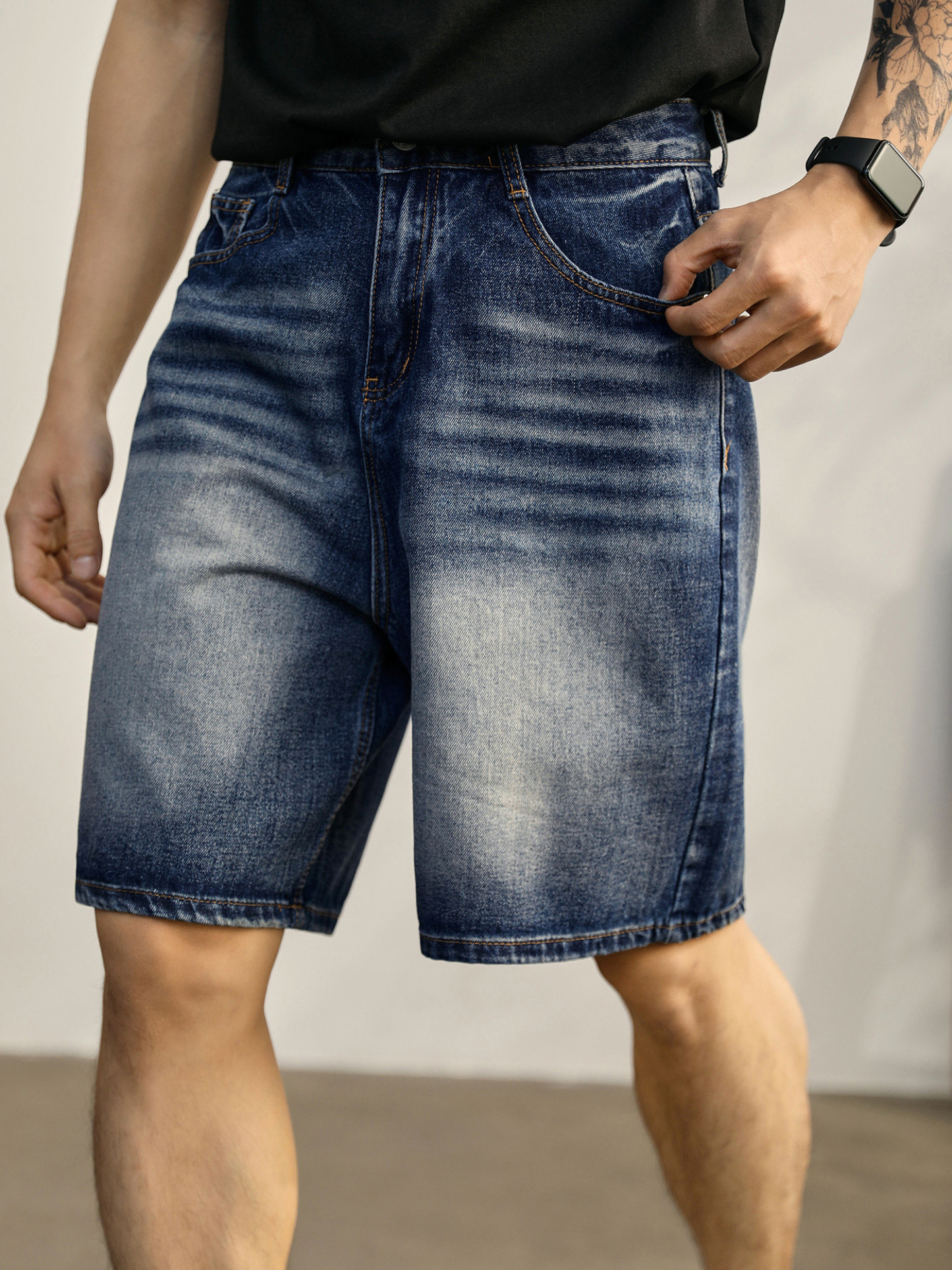 韓系潮牌水洗牛仔短褲男微寬休閒五分褲夏季新款直筒中褲子