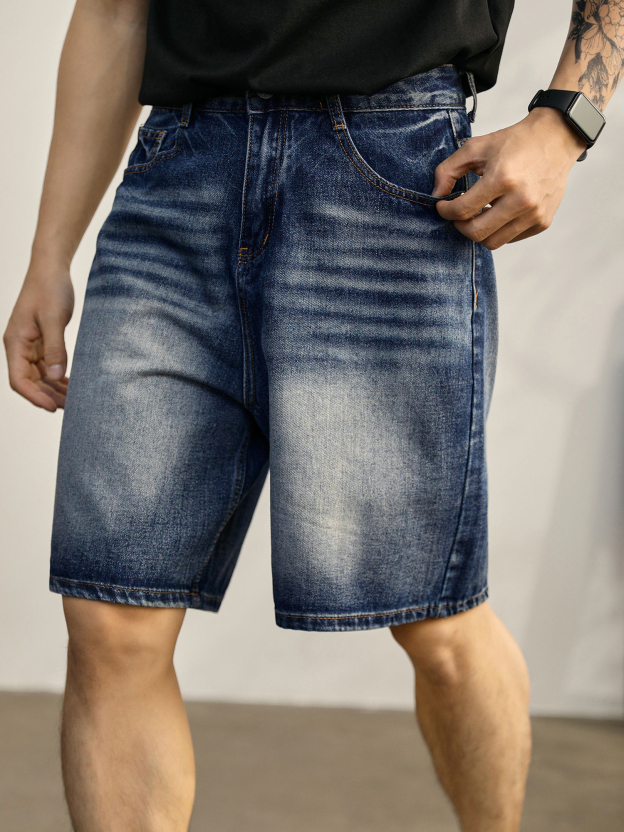 韓系潮牌水洗牛仔短褲男微寬休閒五分褲夏季新款直筒中褲子