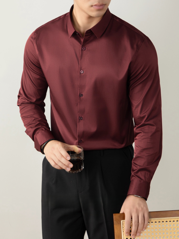 【免燙易打理】80S雙絲光襯衫男長袖商務正裝春秋高級感結婚襯衣