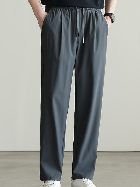 零壓涼感冰絲速干休閒褲男2025春夏新款運動透氣鬆緊腰薄款九分褲