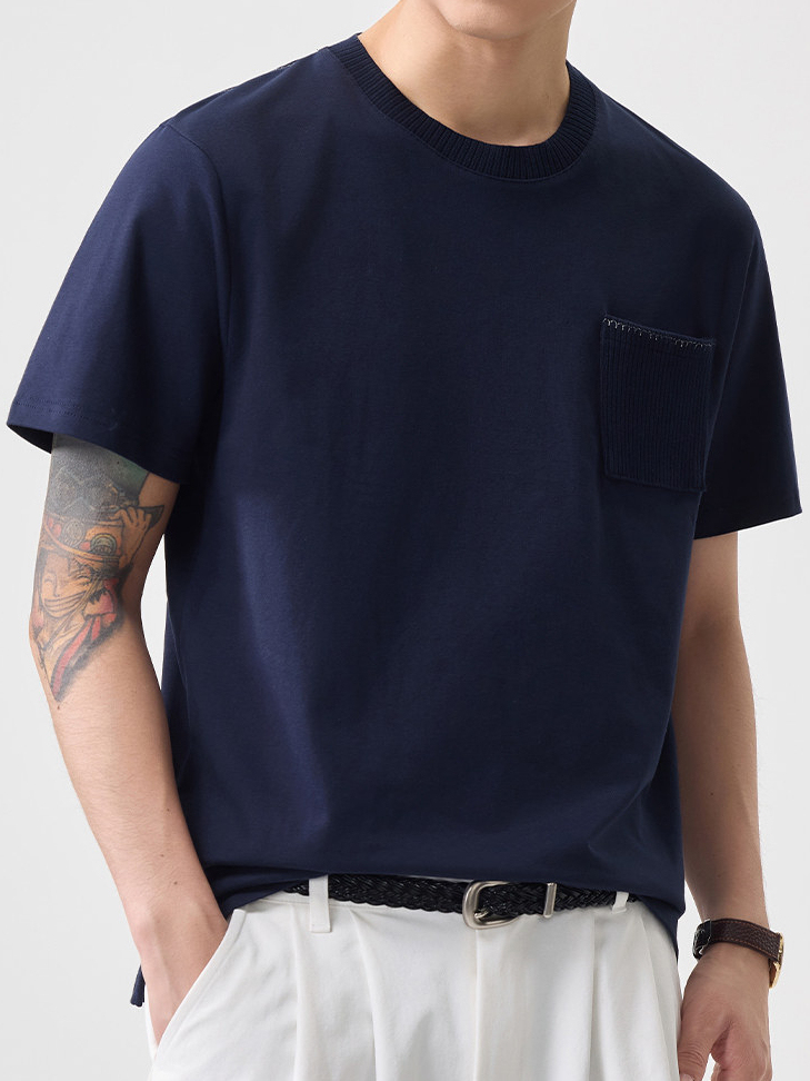 2026春夏新款純色圓領涼感簡約男短袖刺繡日系T恤百搭簡約風套頭