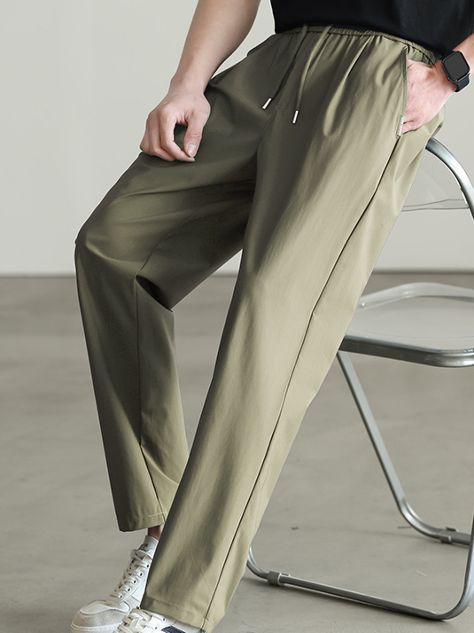 零壓涼感冰絲速干休閒褲男2025春夏新款運動透氣鬆緊腰薄款九分褲