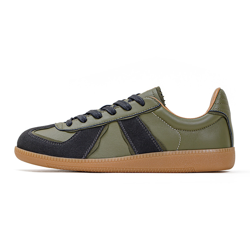 馬登德訓鞋男款秋季新款低幫板鞋橄欖綠羊皮休閒鞋復古運動鞋子-Retro's Wear