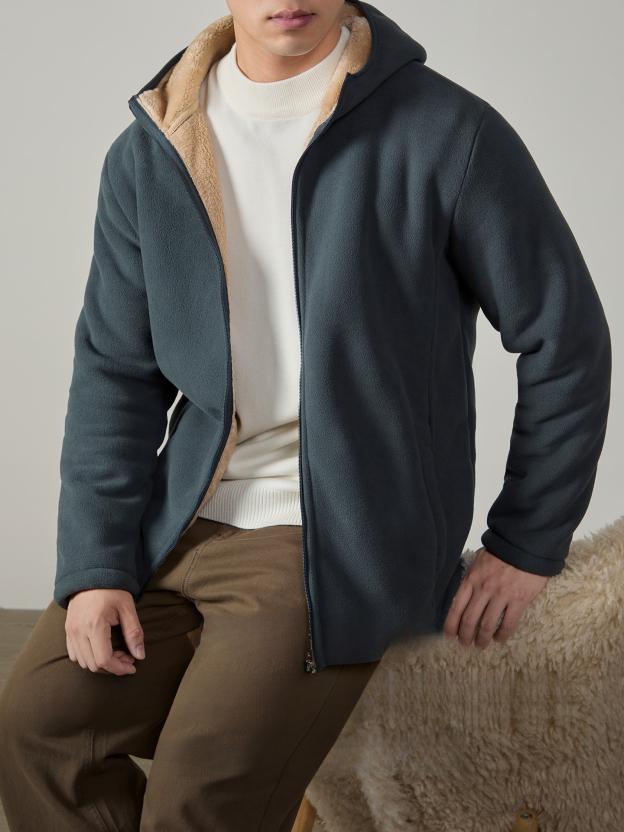 【搖粒絨&羊羔絨】雙面加絨加厚防風外套男士冬季保暖發熱連帽衫