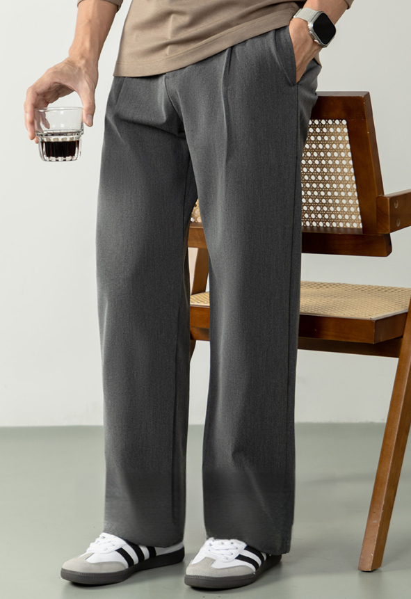 【都市型格】輕商務微闊西褲男長褲橡筋腰頭微寬鬆休閒褲高端免燙