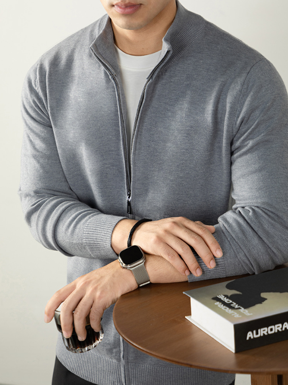 【羊毛莫代爾】針織衫開衫男拉鍊棒球領秋冬厚款毛衣外套高端商務