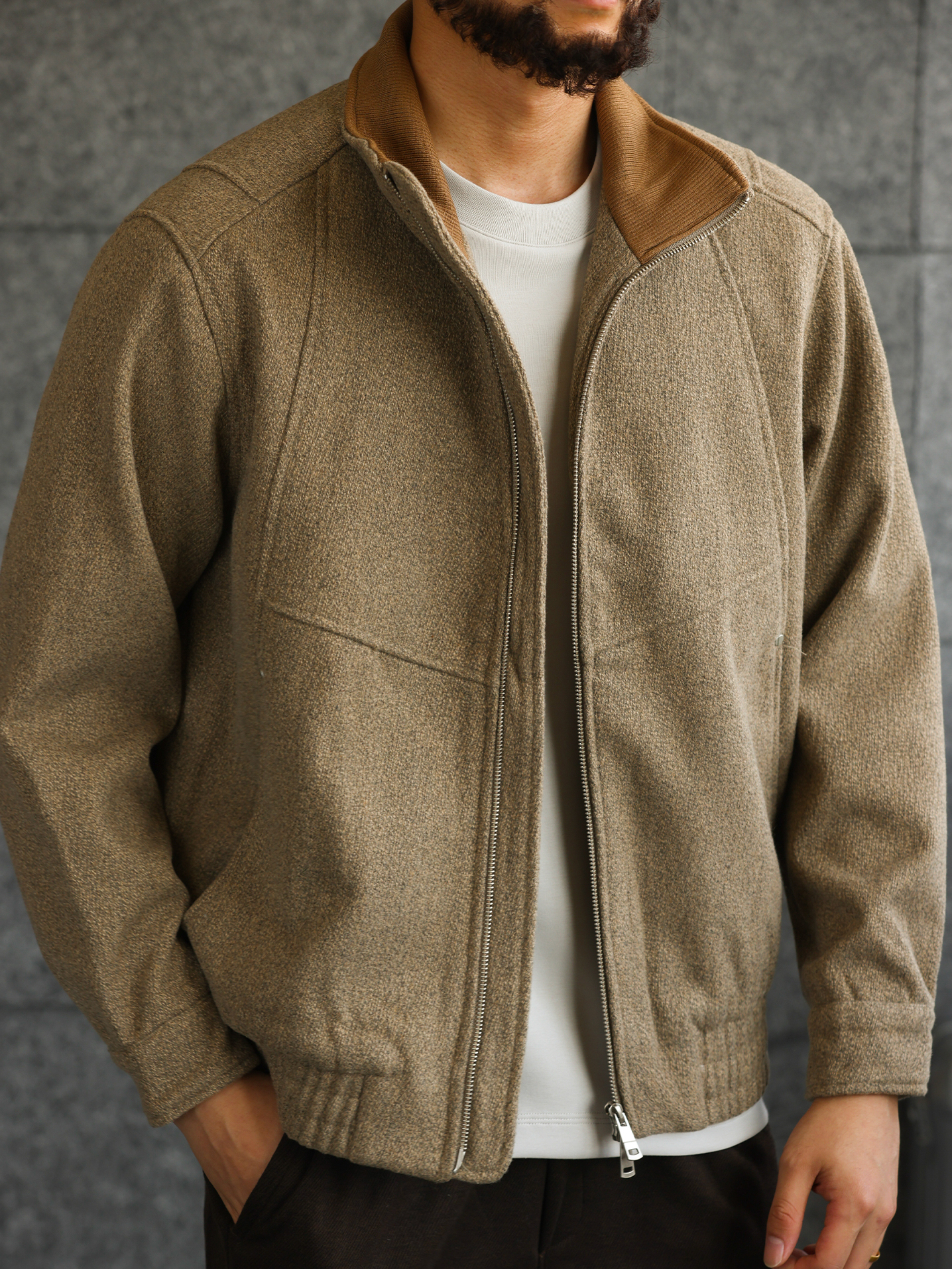 【都市游牧】高定麻感肌理呢子棉立领夹克男商务休闲外套