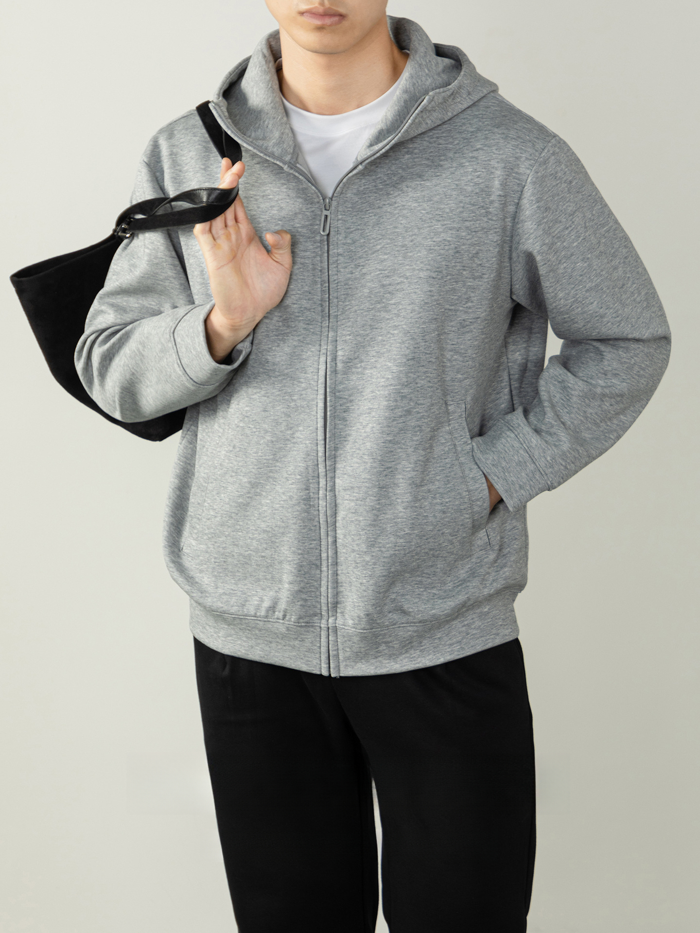 美式重磅400g棉感連帽高領開衫衛衣男款商務通勤百搭外套2025秋冬