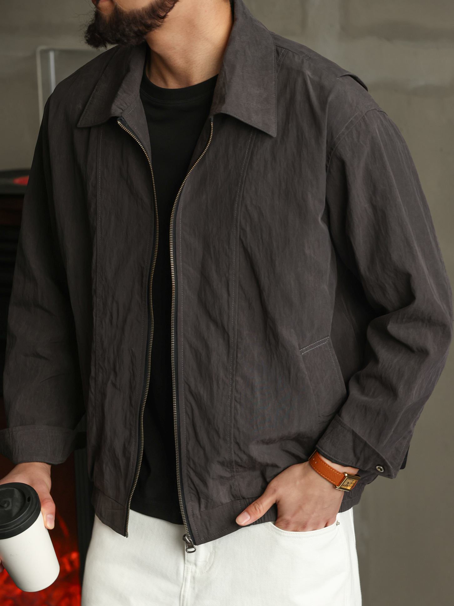 【輕薄零壓感】秋季萊塞爾翻領外套男休閒通勤輕量化夾克