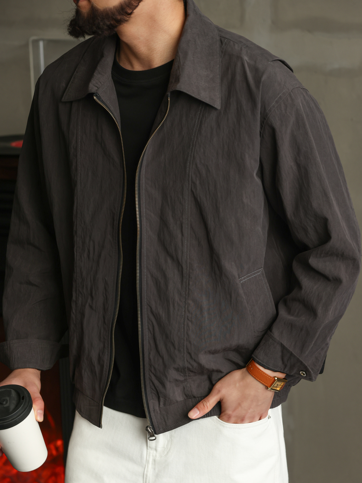 【輕薄零壓感】秋季萊塞爾翻領外套男休閒通勤輕量化夾克