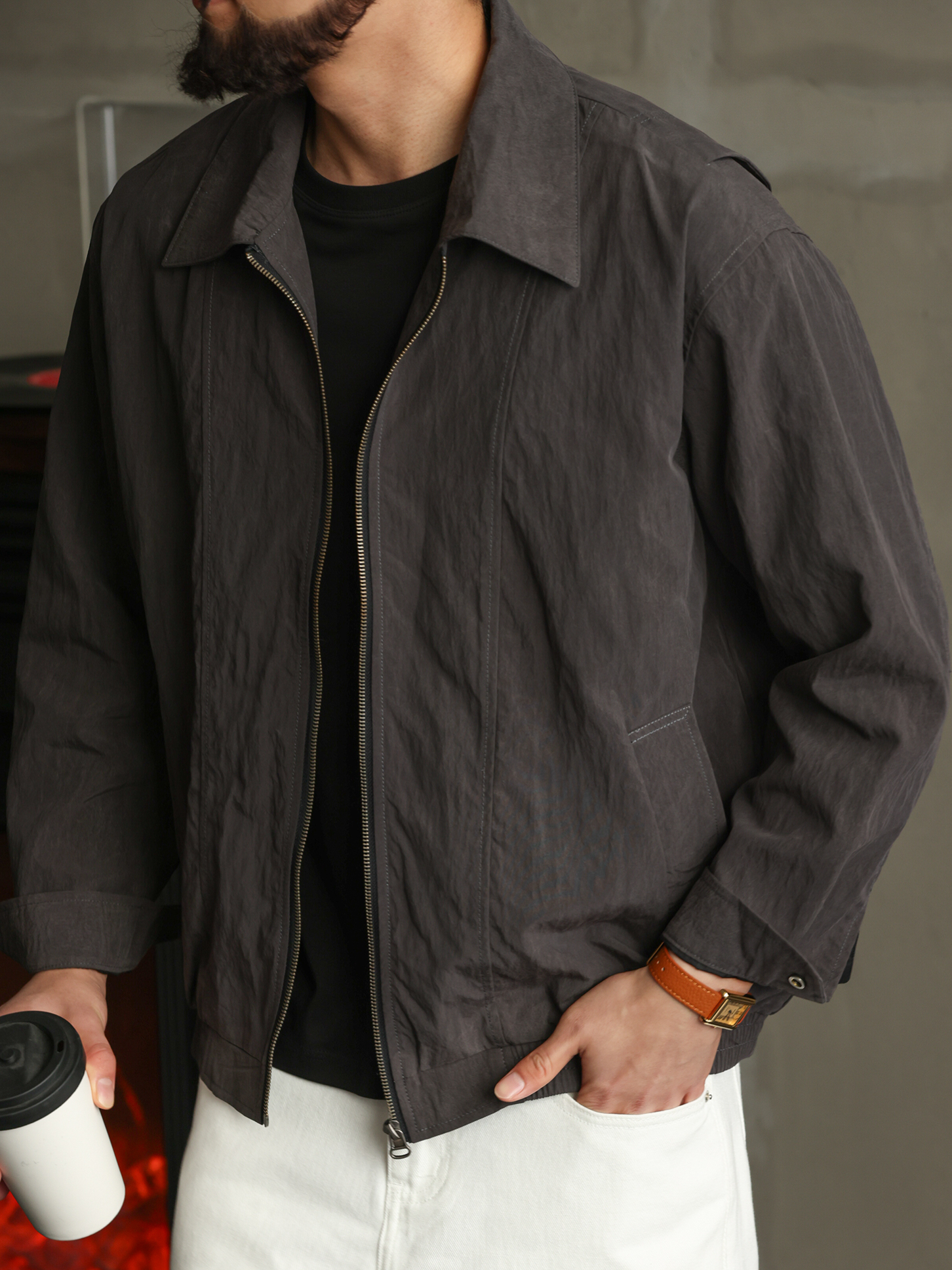 【輕薄零壓感】秋季萊塞爾翻領外套男休閒通勤輕量化夾克