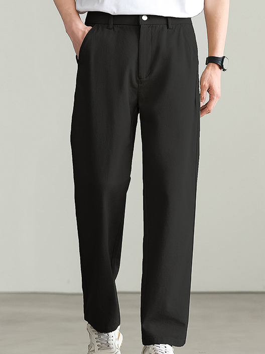 日系棉肌理白色休閒褲男士2025春季新款休閒純色通勤九分褲男