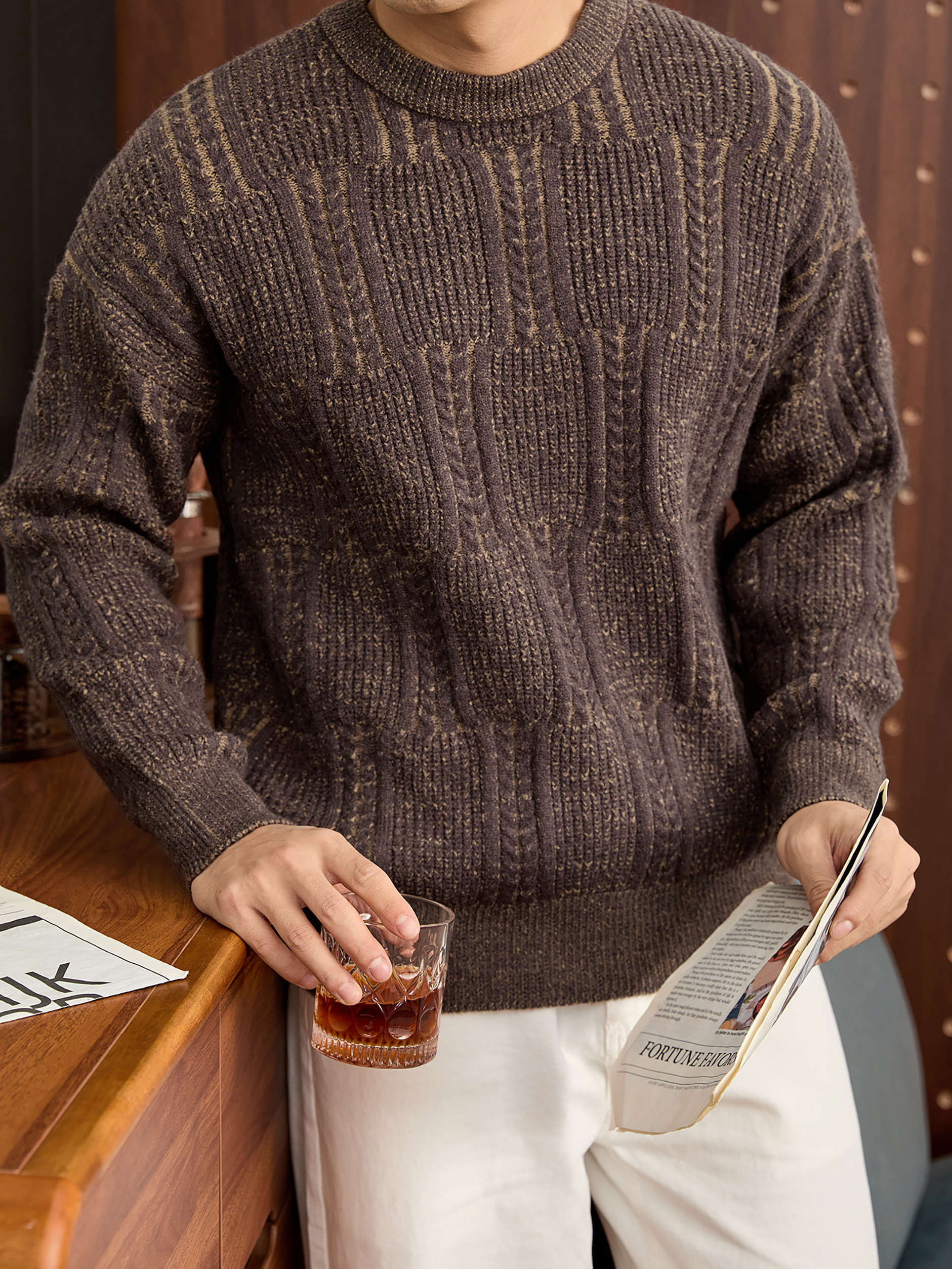 儒雅老錢麥穗紋肌理感毛衣男秋冬混色提花高克重690g針織衫