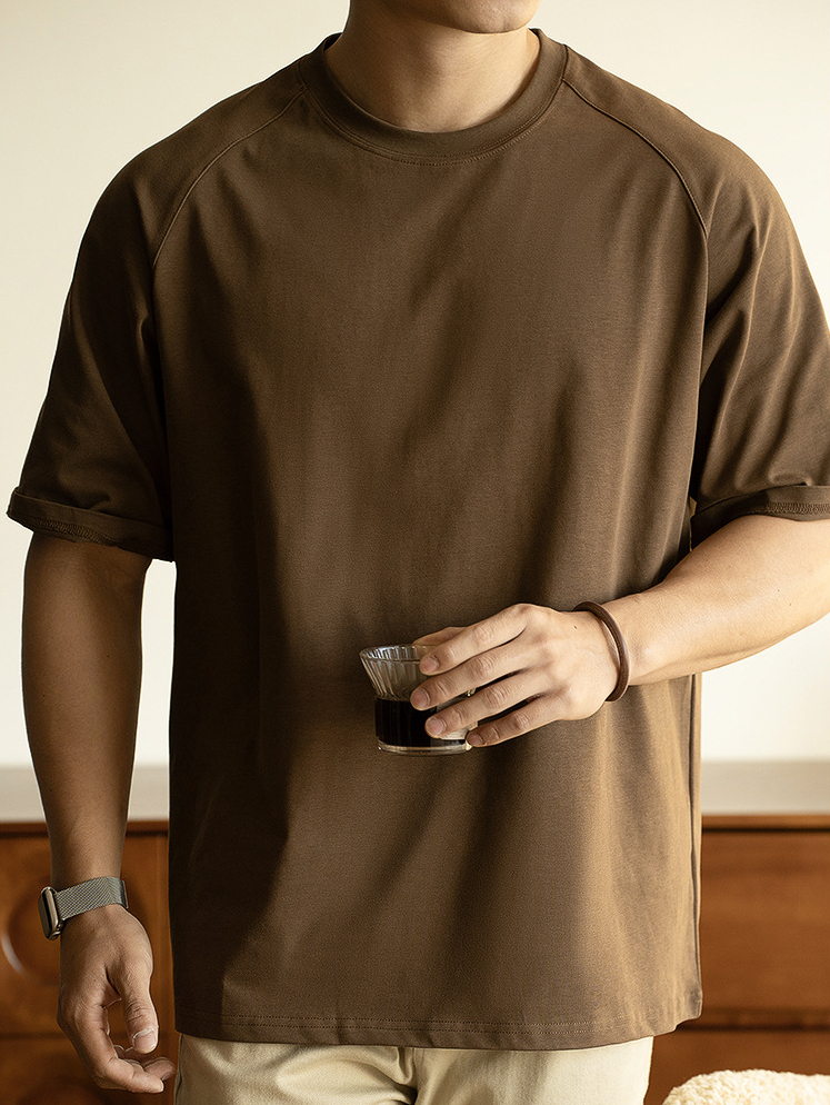 美式300G重磅7A抑菌防曬插肩袖廓形寬鬆T恤男士2025春夏運動短袖