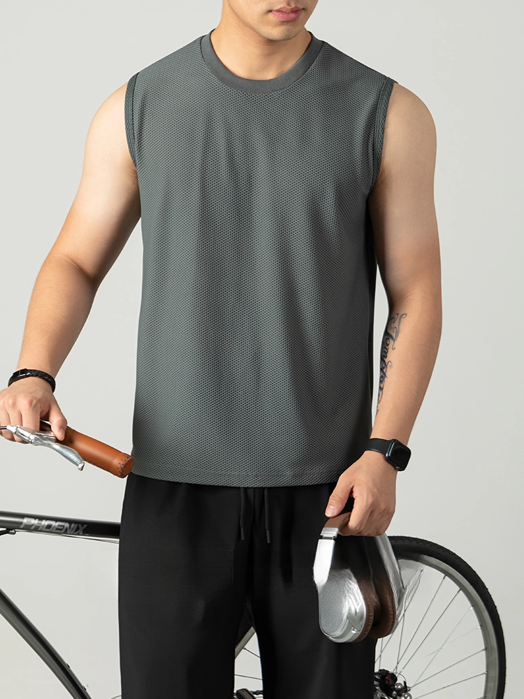 360°透爽錦氨速乾涼感背心男鏤空輕薄無袖T恤夏跑步運動健身修身