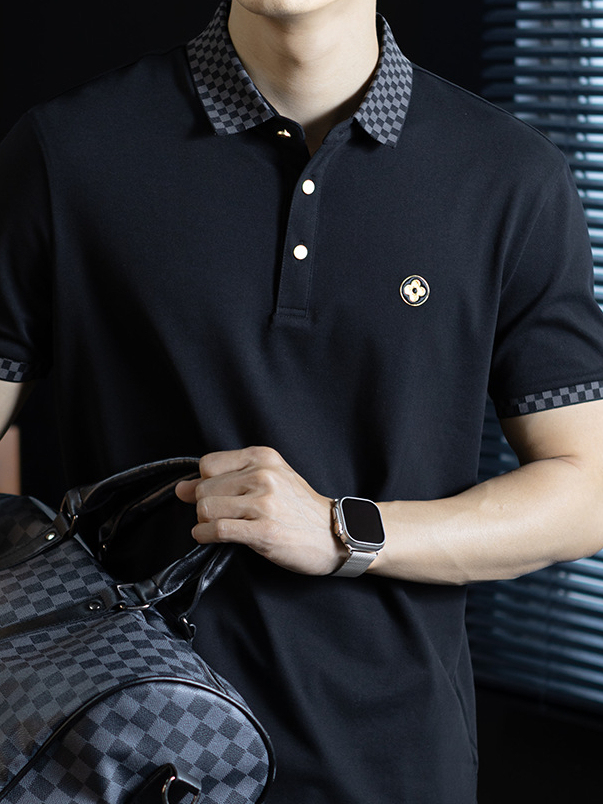 【立體刺繡徽章】涼感珠地棉polo衫男士短袖花紋翻領商務保羅衫