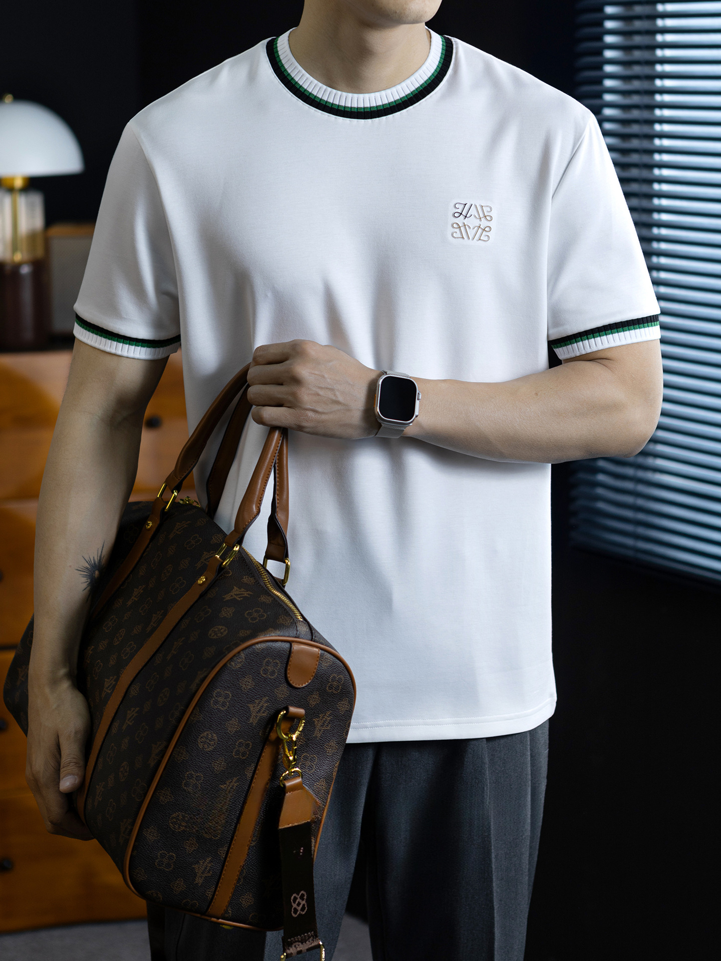 【3D立體壓花】親膚莫代爾棉短袖t桖男夏季新款圓領撞色百搭高級