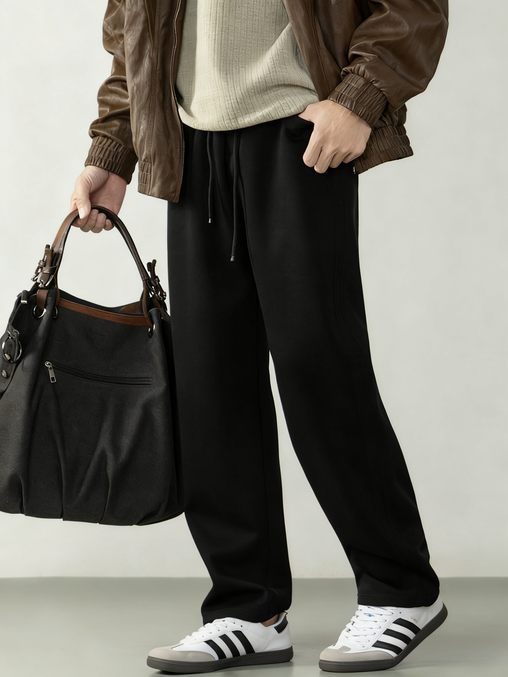 【Q感空氣層】奢逸針織休閒褲長褲子微闊寬鬆高端設計感垂感顯瘦