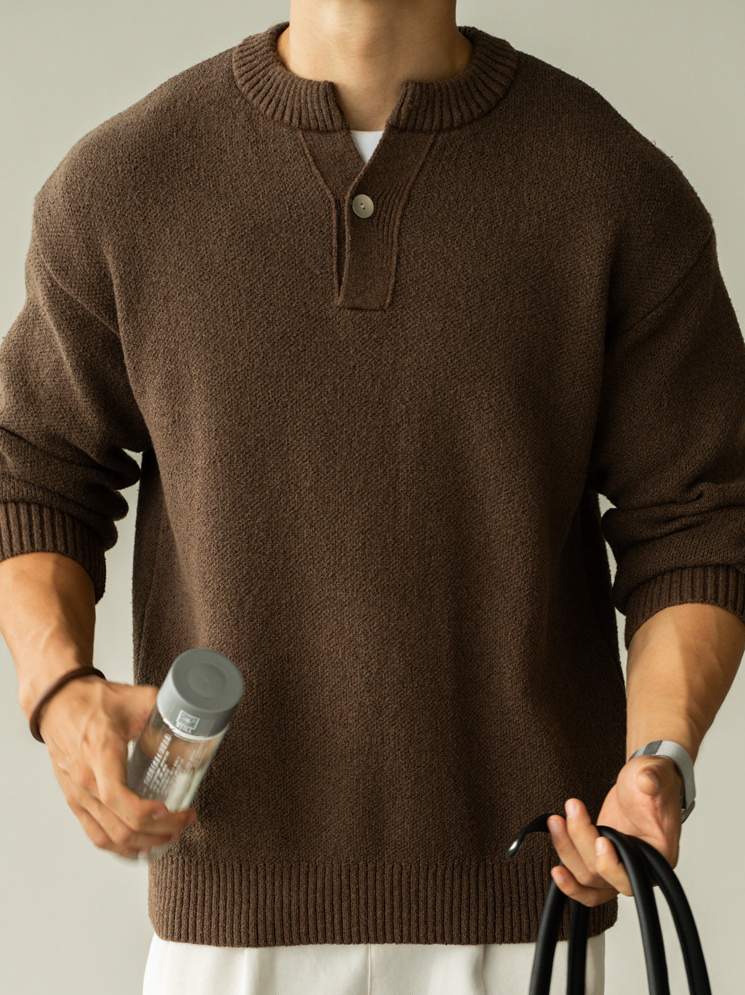 老錢風7針芝麻底提花小V領針織衫男士2025秋冬新款休閒長袖T恤男