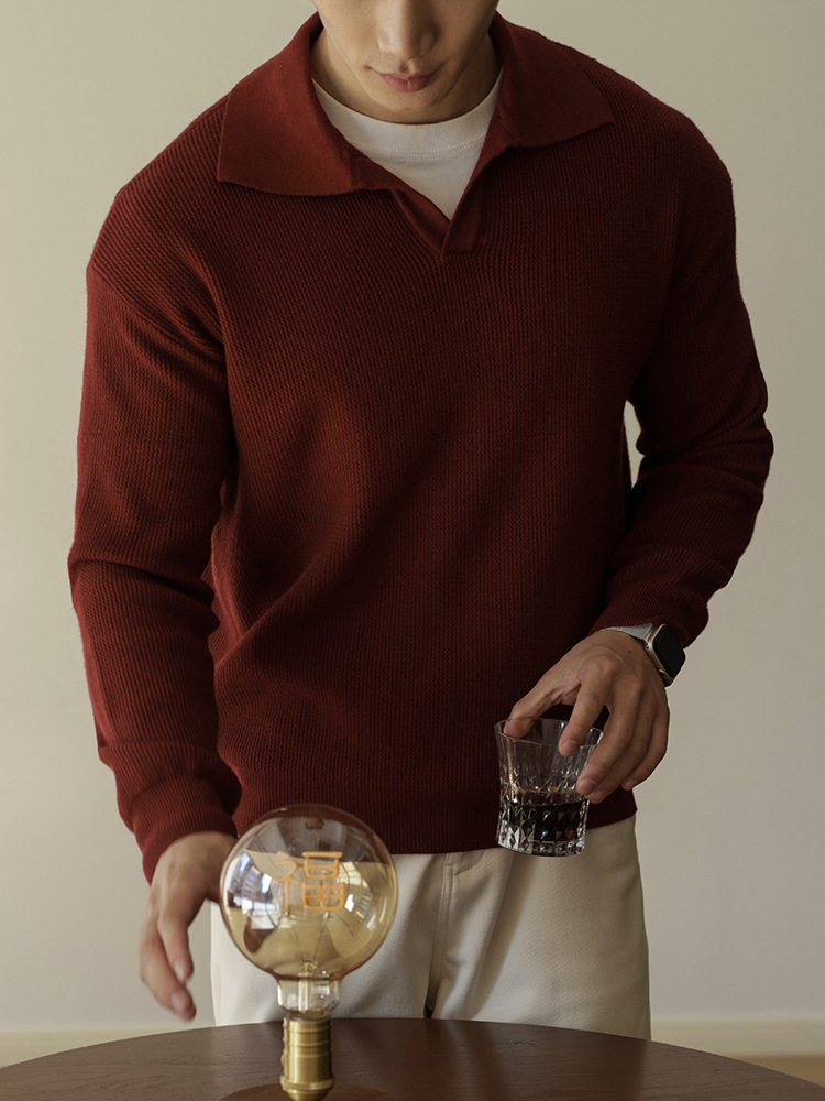 老錢風海鷗領長袖POLO針織衫男士2025秋冬老錢風14針保暖休閒毛衣