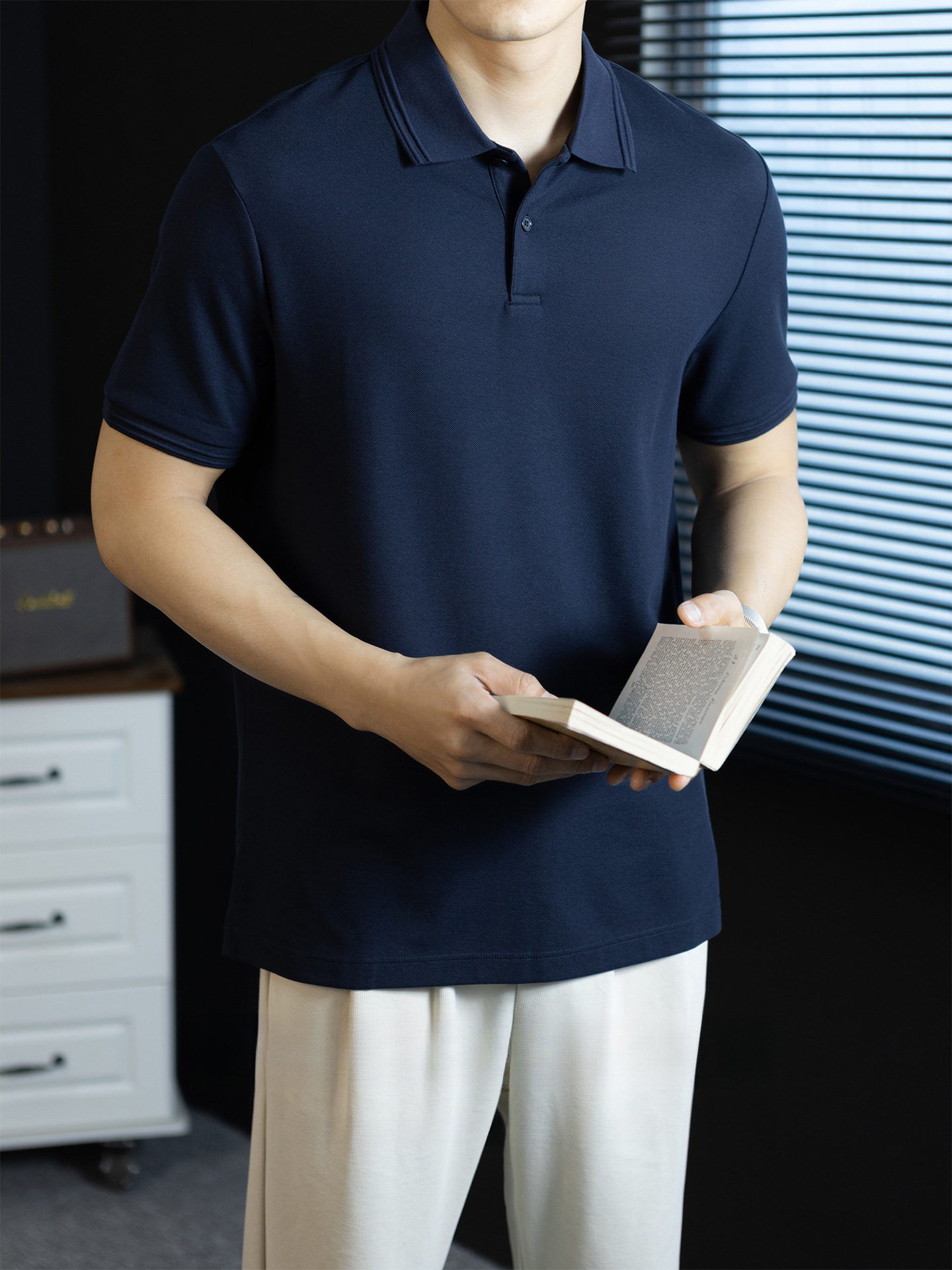 臻選5A抗菌冰氧珠地polo衫男士短袖輕商務扁機領挺括舒適通勤上衣