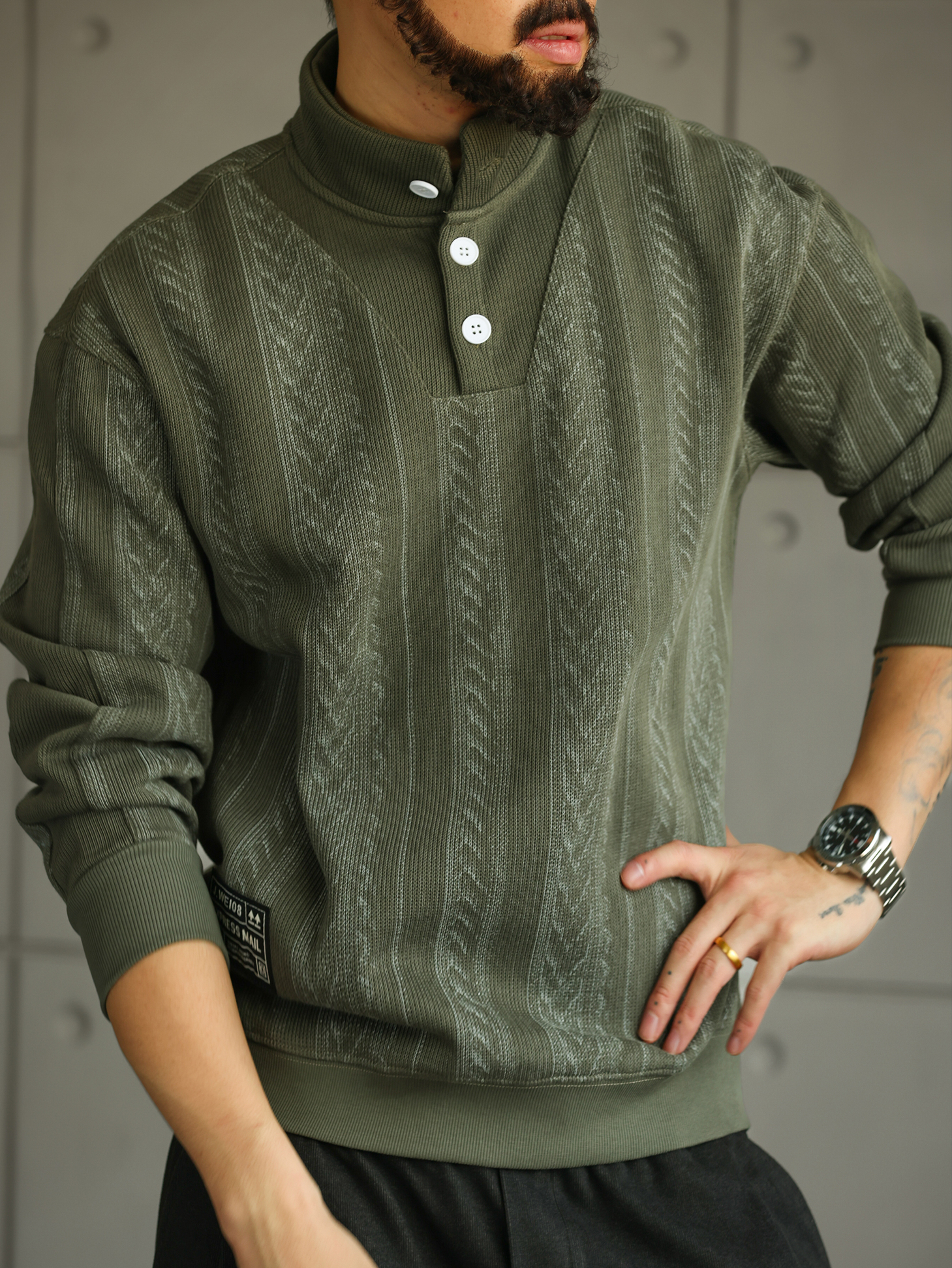 【南法時光】設計感半排扣立領POLO衫男寬鬆休閒套頭衛衣