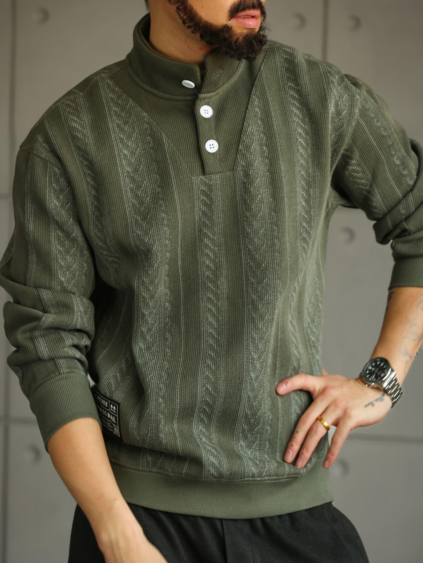 【南法時光】設計感半排扣立領POLO衫男寬鬆休閒套頭衛衣