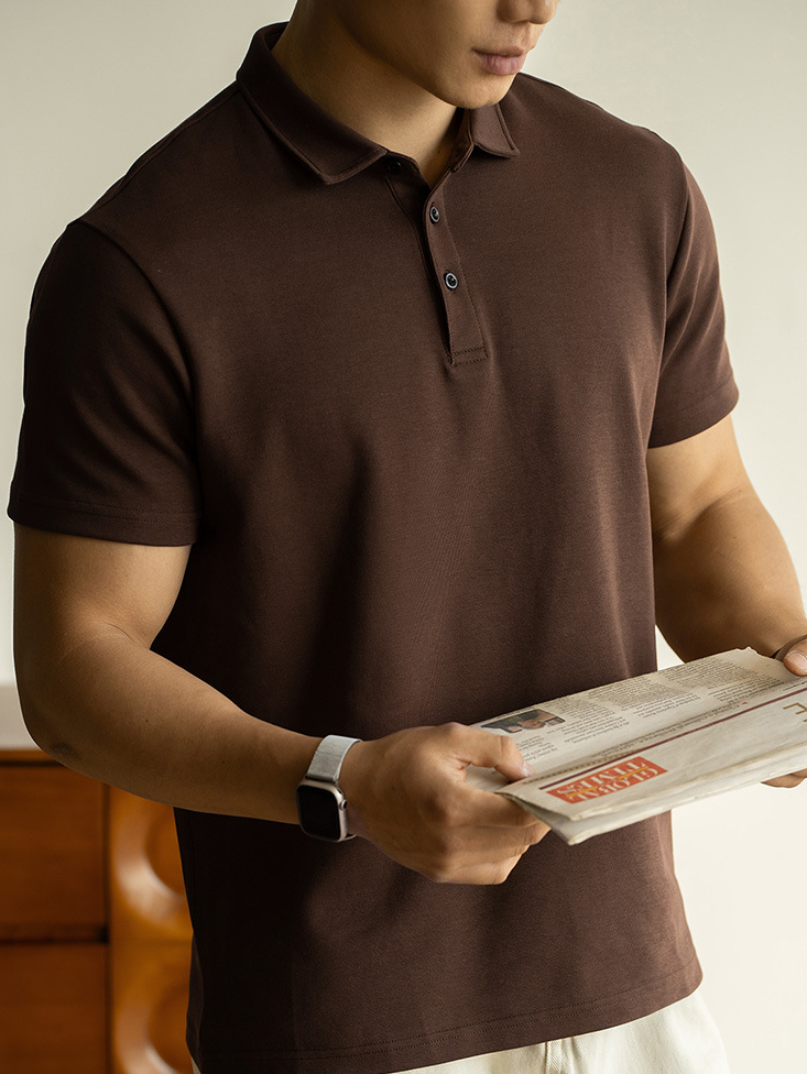 優質太空棉純色短袖polo衫男士2025春季翻領T恤商務純色保羅衫