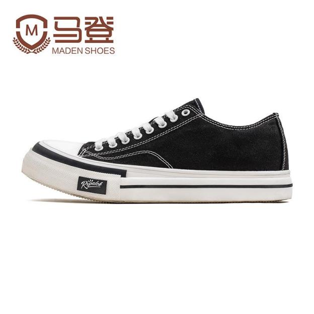 2023新款春季厚底帆布鞋男百搭休閑鞋潮流增高黑色低幫板鞋子-Retro's Wear
