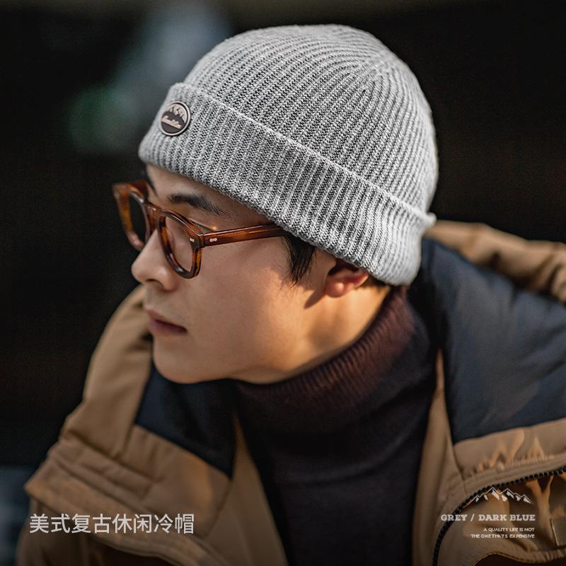 美式字母冷帽折邊針織毛線帽保暖百搭瓜皮帽子男冬-Retro's Wear