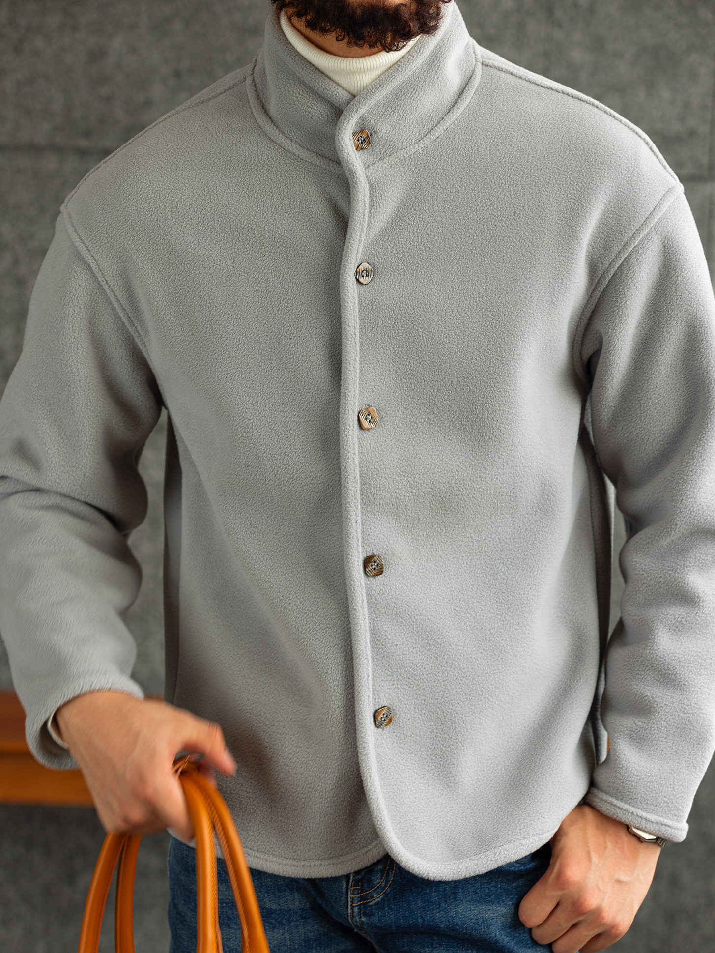 【雲暮暖絨】防風廓形立領搖粒絨夾克男秋冬內搭保暖外套