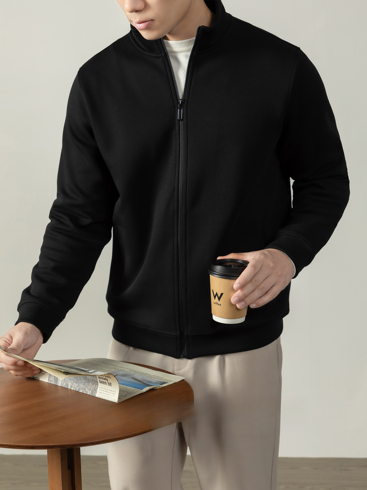 【400G重磅棉感】輕熟風厚款拉鍊外套男士商務純色秋冬立領夾克衫