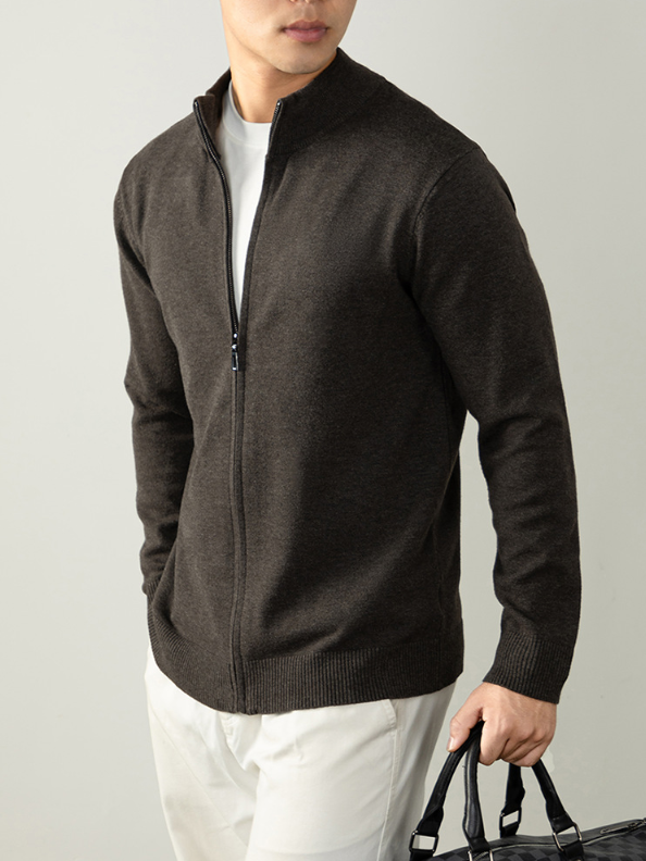 【羊毛莫代爾】針織衫開衫男拉鍊棒球領秋冬厚款毛衣外套高端商務