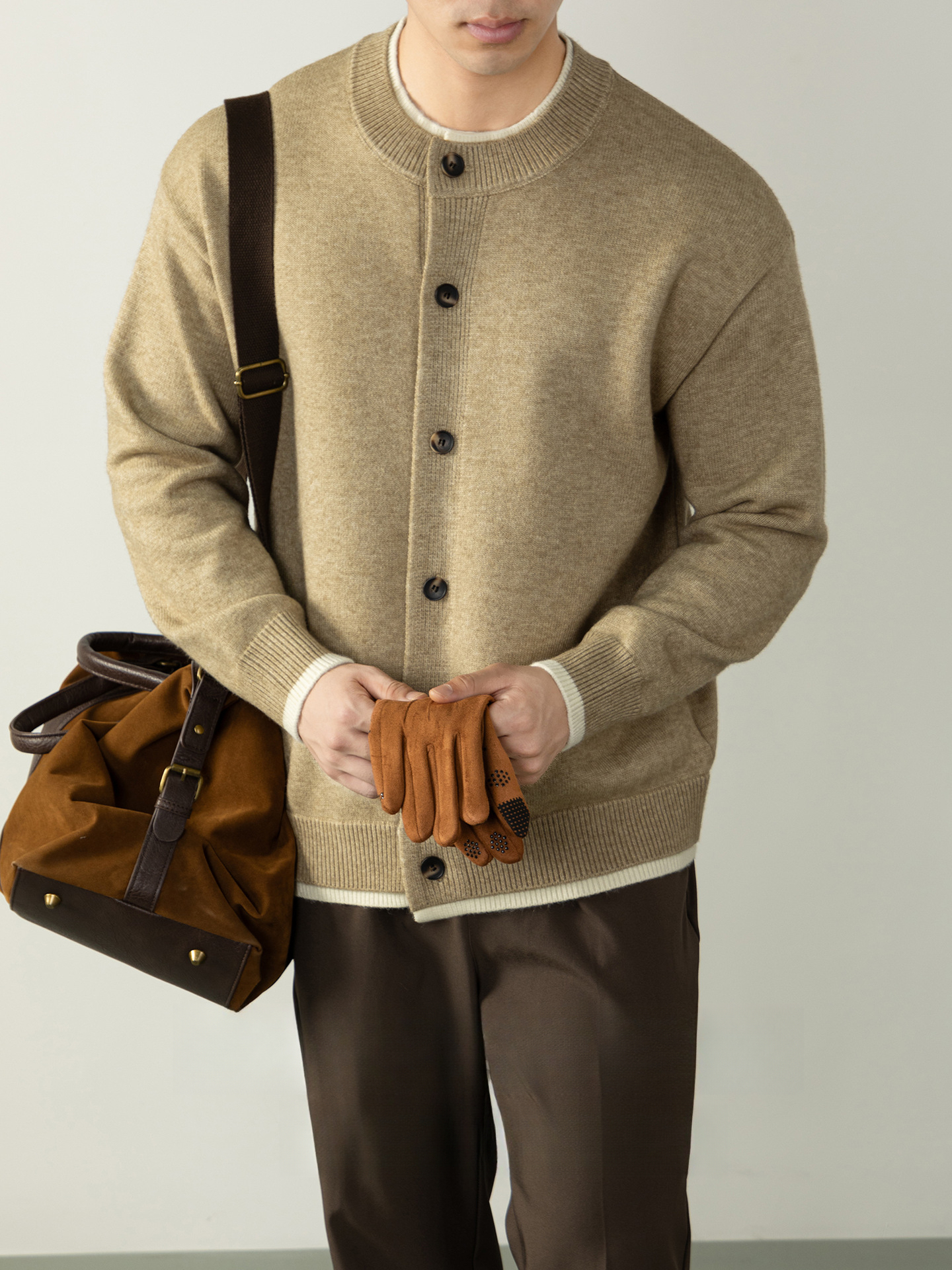 輕奢風撞色假兩件暖柔秋冬可機洗親膚毛衣男士亨利領針織衫