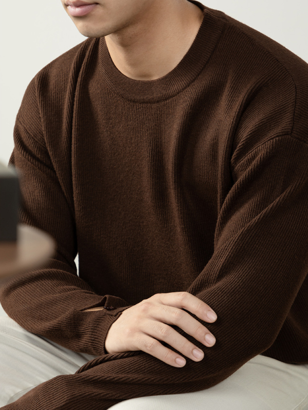 【鬆弛高級感】豎紋肌理寬鬆針織衫男厚實秋冬紐扣袖口設計毛線衣